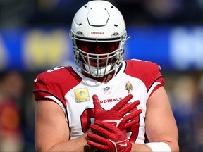 J.J. Watt of the Arizona Cardinals warms up prior to a game against the Los Angeles Rams at SoFi Stadium on November 13, 2022 in Inglewood, California.