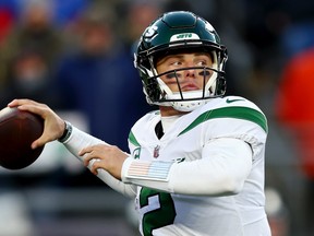 QB Zach Wilson of the New York Jets is expected to be on the sidelines to start Thursday's game against the Chicago Bears.
