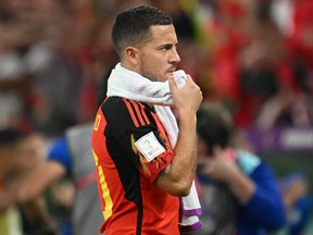 Eden Hazard of Belgium reacts after the 0-2 loss during the FIFA World Cup Qatar 2022 Group F match between Belgium and Morocco at Al Thumama Stadium on November 27, 2022 in Doha, Qatar.