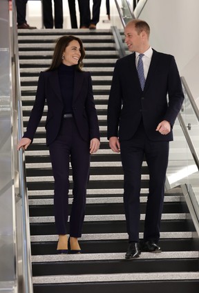Catherine, Princess of Wales and Prince William, Prince of Wales arrive at Logan International Airport on Nov. 30, 2022 in Boston.