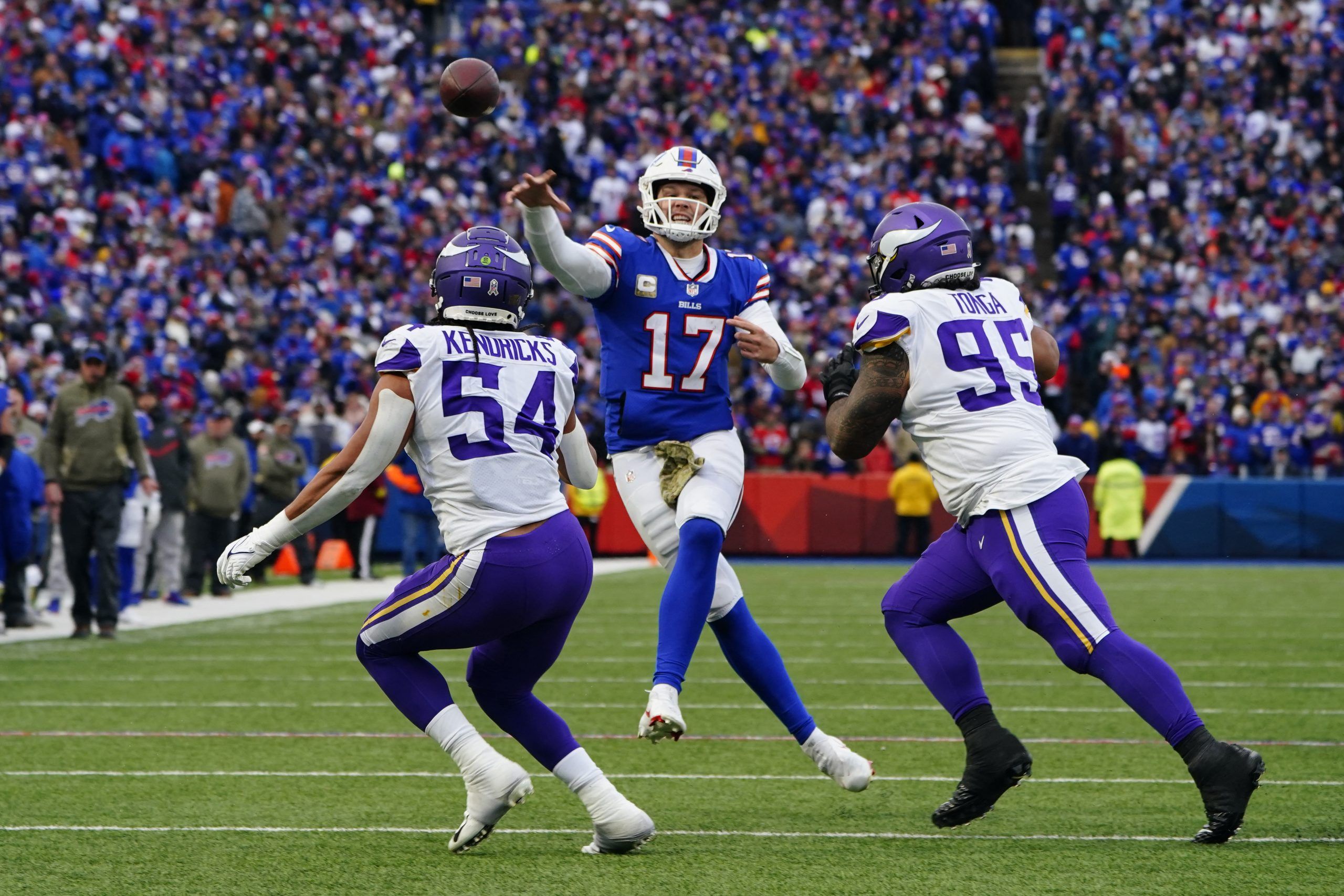 Dawson Knox of the Buffalo Bills catches a pass in front of Justin