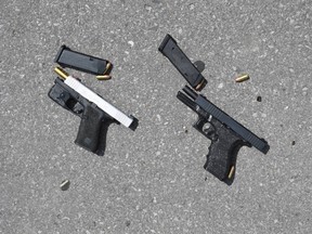 The two non-TPS-issued firearms found in the wounding of a suspect in Oshawa July 20, 2022.