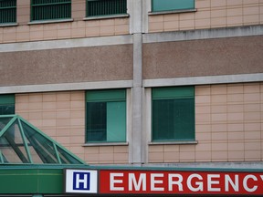 The emergency sign of a Toronto hospital is photographed on Tuesday, Sept. 27, 2022.