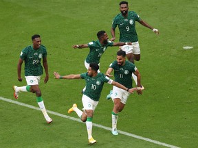 Salem Al-Dawsari of Saudi Arabia celebrates scoring their teams second goal during the FIFA World Cup against Argentina.