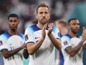 England forward Harry Kane applauds supporters after the Qatar 2022 World Cup Group B football match between England and Iran.