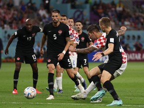 Marko Livaja of Croatia scores their team's second goal during the FIFA World Cup Qatar 2022 Group F match between Croatia and Canada.