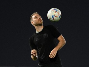 Denmark midfielder Christian Eriksen takes part in a training session.