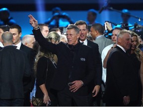 Former NHL player Borje Salming waves during the NHL 100 presented by GEICO Show as part of the 2017 NHL All-Star Weekend at the Microsoft Theater on January 27, 2017 in Los Angeles, California.