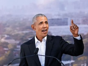 Former U.S. President Barack Obama speaks during the groundbreaking ceremony for the Obama Presidential Center at Jackson Park on Sept. 28, 2021 in Chicago.