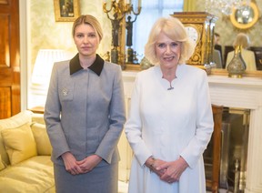 Queen Camilla holds an audience with Ukraine’s first lady Olena Zelenska at Buckingham Palace, London, Nov. 29, 2022.