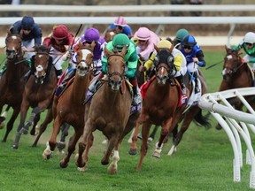 The field races around Turn 4 during the Maker’s Mark Breeders’ Cup Filly & Mare Turf during the 2022 Breeders’ Cup at Keeneland Race Course in Lexington, Ky., over the weekend.  Getty Images