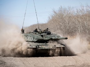 A Leopard tank, from Lord Strathcona’s Horse (Royal Canadians) unit, is taken out after undergoing maintenance in preparation of EX MAPLE RESOLVE in 3rd Canadian Division Support Base Detachment Wainwright, Alberta on April 30, 2021.

Please credit: Cpl Rachael Allen, Canadian Forces Combat Camera, Canadian Armed Forces Photo