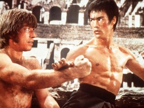 Undated photo of actors, Bruce Lee (right) and Chuck Norris, during the filming of "The Way of the Dragon".