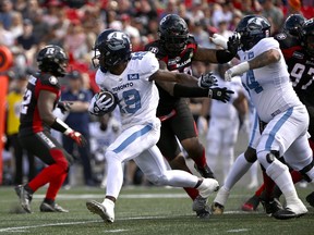 Toronto Argonauts wide receiver Kurleigh Gittens Jr. (19) was voted in as an East Division all-star on Wednesday.