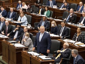Ontario Premier Doug Ford and members of the PC caucus attend question period at Queen's Park in Toronto, on Monday, November 14, 2022.
