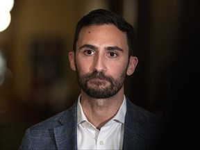 Ontario Education Minister Stephen Lecce speaks to journalists at Queen’s Park, in Toronto, Sunday, Nov. 20, 2022.