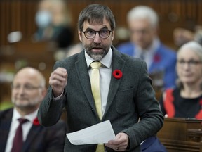 Minister of Environment and Climate Change Steven Guilbeault rises during Question Period, Friday, October 28, 2022 in Ottawa.