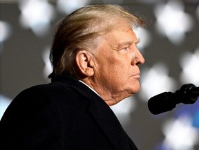 Former President Donald Trump speaks at a rally supporting Republican candidates ahead of the midterm elections in Dayton, Ohio, November 7, 2022.