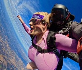 An image posted to social media by a user who identified the skydiver as the transgender teacher at an Oakville high school.