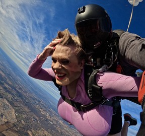 An image posted to social media by a user who identified the skydiver as the transgender teacher at an Oakville high school.