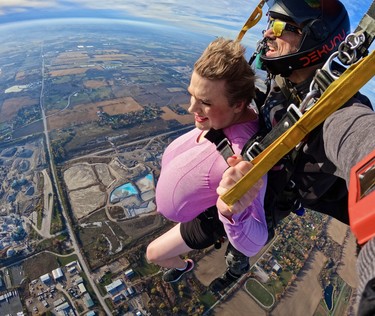 An image posted to social media by a user who identified the skydiver as the transgender teacher at an Oakville high school.