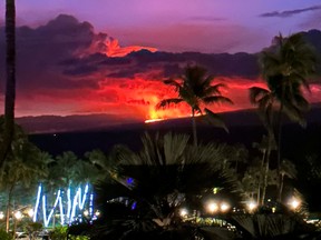 The eruption of Hawaii's Mauna Loa volcano is seen from Waikoloa Village, Hawaii, November 28, 2022 in this picture picture obtained from social media.