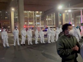 Protests against COVID-19 outbreak measures in Urumqi city, Xinjiang Uyghur, China in this screen grab obtained from a video released Nov. 25, 2022.