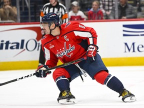 Washington Capitals left wing Alex Ovechkin on the ice against the Colorado Avalanche during the second period at Capital One Arena.