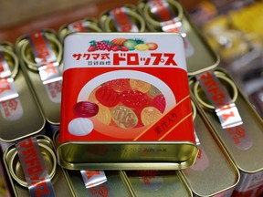 Sakuma's Drops produced by Sakumaseika Co., are displayed at a snacks store Niki no Kashi in Tokyo November 9, 2022.