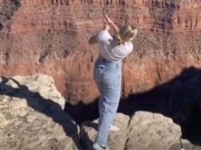 Grand Canyon National Park posted a photo allegedly of social media star Katie Sigmond hitting a golf ball into the canyon and then tossing her club.