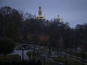 The Pechersk Lavra in Kiev, Ukraine stands at dusk on Saturday, Nov. 05, 2022. Electricity and heating outages across the country caused by missile and drone strikes to energy infrastructure have added urgency to preparations for winter.