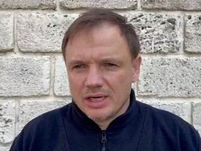Kirill Stremousov, the Russian-installed deputy head of Ukraine's southern Kherson region, speaks in an unknown location in a video message posted on his Telegram channel on Nov. 9, 2022, in this screen grab obtained from video.
