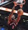 Raptors forward OG Anunoby throws one of his six dunks against the Houston Rockets in Toronto on Nov. 9.