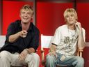 Singers and brothers Nick (L) and Aaron Carter answer questions about their new reality television program 'House of Carters' which features them and their three sisters on E! Networks during a session at a Cable Television Critics Association press tour in Pasadena, California July 11, 2006. 