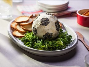 Celebrating FIFA World Cup Soccer with this cheese ball courtesy Chef Missy Hui with Black Diamond and Cracker Barrel Cheese.