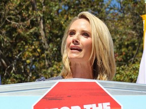 Jennifer Siebel Newsom speaks at a "Vote No" rally in Los Angeles, Calif., on Sept. 4, 2021.