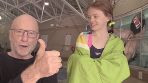 Mike Strobel is back again this year with his annual Toronto Sun Christmas Fund in support of Variety Village and poses with one of his many good friends synchronized swimmer Kyra Menzie at Variety Village in Scarborough on Friday, Nov. 18, 2022.