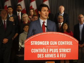 FILE PHOTO: Prime Minister Justin Trudeau in Toronto to walk the Danforth and announce a Stronger Gun Control program at the Don Valley Hotel and Suites on Friday, Sept. 20, 2019.