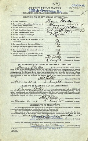 Thomas Skelton’s enlistment papers.