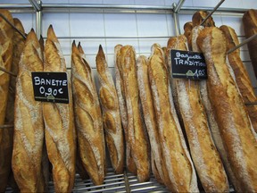 This file photo taken on Aug. 27, 2007, shows baguette breads on display at a bakery in Caen, western France.