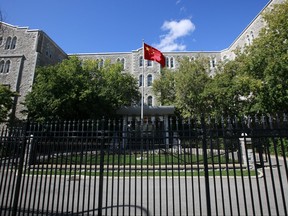 The flag flies at the Chinese Embassy in Ottawa on Sept. 15, 2011.