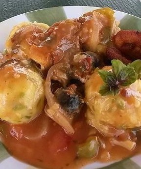 Cou Cou, served with flying fish – www.barbados.org/barbados-recipes