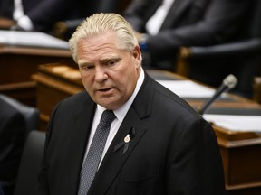 Ontario Premier Doug Ford speaks inside the legislature in Toronto on Sept. 14, 2022.