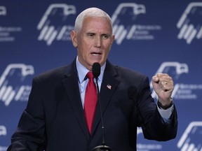 Former Vice President Mike Pence speaks at the annual leadership meeting of the Republican Jewish Coalition, Friday, Nov. 18, 2022, in Las Vegas.