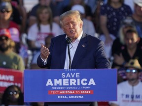 Former President Donald Trump speaks at a rally, Oct. 9, 2022, in Mesa, Ariz.
