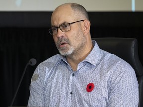 Freedom Convoy organizer Chris Barber responds to a question as he appears as a witness at the Public Order Emergency Commission, Tuesday, Nov. 1, 2022 in Ottawa.