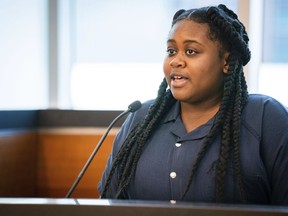 Pieper Lewis gives her allocution during a sentencing hearing on Sept. 13, 2022, in Des Moines, Iowa.