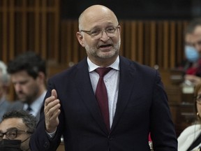 Justice Minister and Attorney General of Canada David Lametti rises during Question Period in Ottawa, Thursday, Nov. 17, 2022.