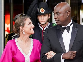 This file photo taken on June 16, 2022 shows Princess Martha Louise of Norway and her fiance self-professed shaman Durek Verrett in Oslo, Norway.