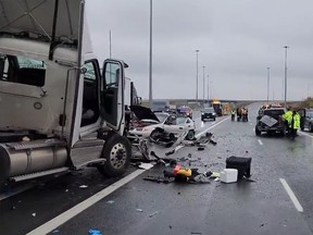 One person was killed in a seven-vehicle crash on Highway 401 near Bowmanville.